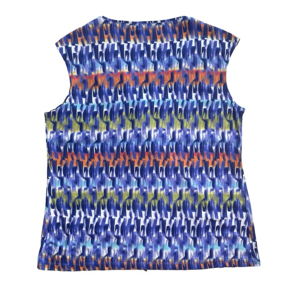 Liz & Co Pleat Front Top LARGE V-neck Colorful Career Casual Sleeveless Blouse - Picture 14 of 16